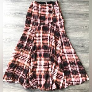Free People Plaid A-Line Skirt in Pink and Black